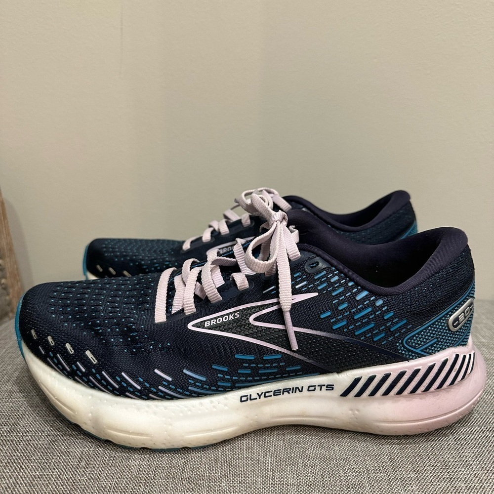 Brooks Glycerin GTS 20 1203701B499 Women Sz 8 B Navy Blue Lilac Running Gym EEUC - Picture 3 of 7